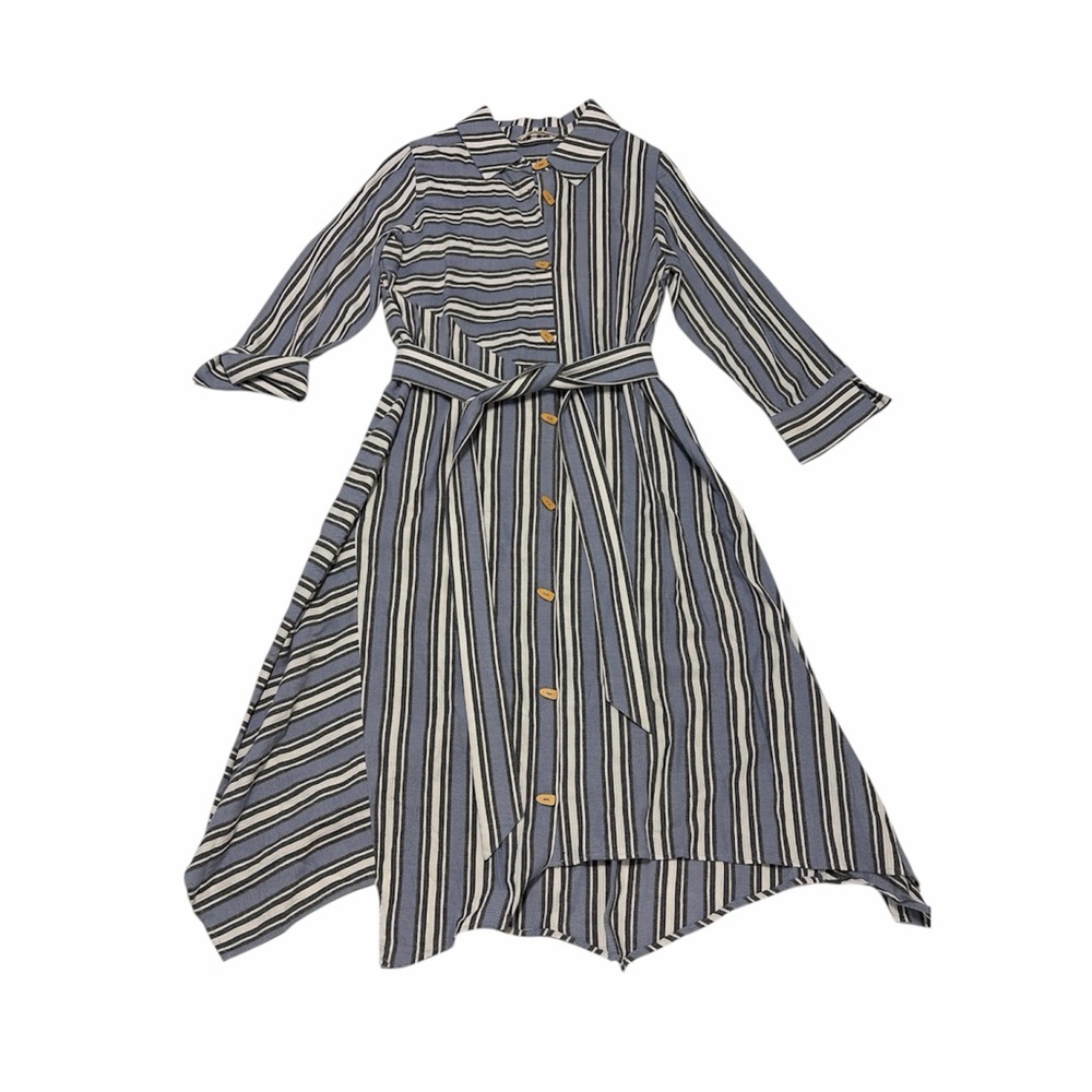 Soft Surroundings Standout Shirt Dress Blue Wmn’s M Belt Coastal Stripes‎